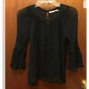 Woman KIMCHI BLUE Black Sheer Open Back 3/4 Sleeve Shirt Top Sz Small EUC
